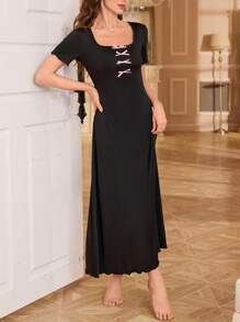 优雅的拼色蝴蝶结装饰女士家居服蝴蝶结 - 黑色 - 查看 6