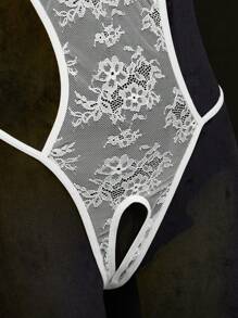 SHEIN Fluorescent Women Hollow Out Sexy Catsuit For Going Out BridalLingerie - White - View 5