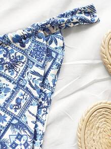 Soleia Conjunto de bikini con parches florales para mujer, en tono azul, para usar de vacaciones - Multicolor - Ver 4