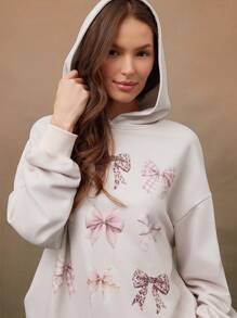 WESTFADE Summer Bow Patterned Graphic Relaxed Long Sleeve Printed Sweatshirt Hoodie For Cowgirl - Baby Pink - View 3