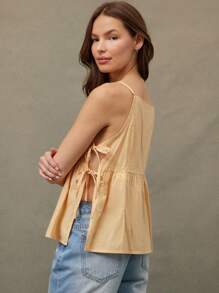 WESTFADE 夏季格子花纹蝴蝶结侧系带无袖 A 字形背心，适合女牛仔 - 黃色 - 查看 5