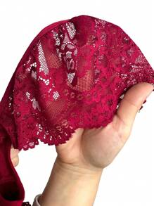 Sexy Back Lace Patchwork Red Women Nightgown - Burgundy - View 7