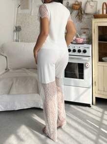 Elegant Sexy White Lace Patchwork Women's Sleepwear Set