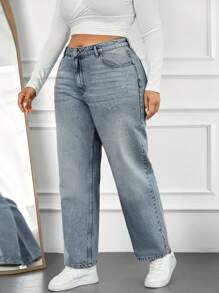 EURMUSE 100%Cotton Plus Pocket Detail Straight Leg Jeans - Blue - View 4