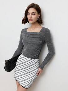 BizChic تنورة قصيرة مزينة بالدانتيل أسود وأبيض ، أنيقة لفصلي الربيع والصيف - أبيض - مشاهدة 2