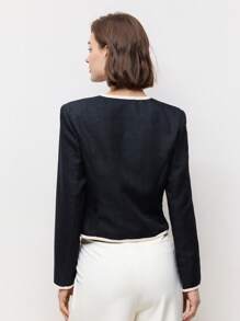 BizChic Black V-Neck Long Sleeve Women's Jacket, Suitable For Commuting, Spring/Summer, Graduation Season - Navy Blue - View 6