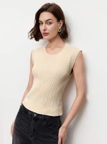 BizChic Apricot Color Round Neck Sleeveless Women's Clothing Ribbed Tank Top, Spring/Summer