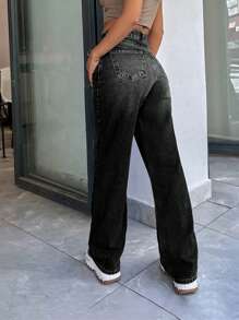 EURMUSE HIGH RISE STRAIGHT CUT Y2K STYLE JEAN - Black - View 2