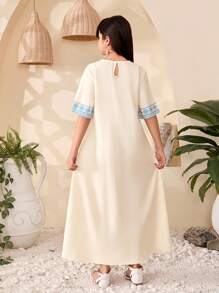 Tween Girl Retro Print Casual Dress For Tween Girls, Elegant - White - View 2