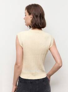BizChic Apricot Color Round Neck Sleeveless Women's Clothing Ribbed Tank Top, Spring/Summer