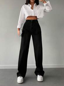 Cottnline Solid Straight Leg Jeans