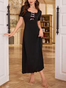 优雅的拼色蝴蝶结装饰女士家居服蝴蝶结 - 黑色 - 查看 4