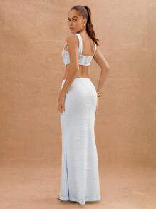 L'Amorae Crochet Pull On Beach Vacation Maxi Skirt, Summer For Women - Baby Blue - View 2