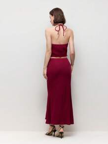 BizChic Red Elegant Women's Halter Long Top And Skirt Set, 2 Pieces, Suitable For Dates In Spring And Summer - Red - View 6