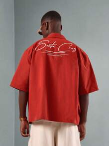 SUMWON Casual Oversized Button-Up Shirt Santa Cruz California Graphic Print Back Design Summer Beach Vacation Resort Wear Streetwear Statement Shirt - Red - View 1