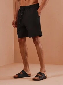 SUMWON Premium Athletic Swim Shorts Performance Beach Board Shorts Adjustable Drawstring Waterproof Summer Vacation Pool Surfing Training Exercise Sport Resort Shorts Side Pockets - Black - View 1