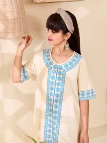 Tween Girl Retro Print Casual Dress For Tween Girls, Elegant - White - View 6