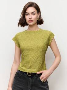 BizChic Women's Basic Round Neck Textured Fabric T-Shirt, Essential Top For Outings, Office, Business Casual, Autumn