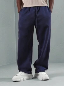 SUMWON Premium Athletic Jogger Sweatpants Comfortable Elastic Ankle Training Pants Casual Workout Lounge Wear Winter Fleece Lined Sports Running Pants Athleisure Bottoms - Navy Blue - View 2