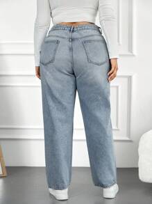 EURMUSE 100%Cotton Plus Pocket Detail Straight Leg Jeans - Blue - View 2