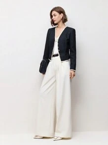 BizChic Black V-Neck Long Sleeve Women's Jacket, Suitable For Commuting, Spring/Summer, Graduation Season - Navy Blue - View 3