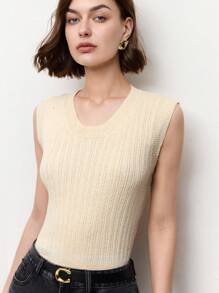 BizChic Apricot Color Round Neck Sleeveless Women's Clothing Ribbed Tank Top, Spring/Summer