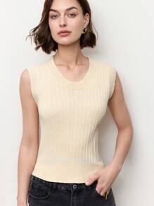 BizChic Apricot Color Round Neck Sleeveless Women's Clothing Ribbed Tank Top, Spring/Summer