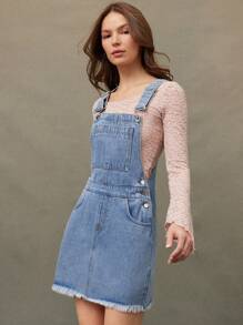 WESTFADE Spring Outfit Fray Hem Mini Denim Overall Cowgirl Outfit - Blue - View 5