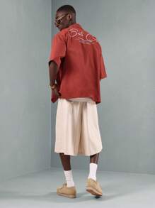 SUMWON Casual Oversized Button-Up Shirt Santa Cruz California Graphic Print Back Design Summer Beach Vacation Resort Wear Streetwear Statement Shirt - Red - View 4