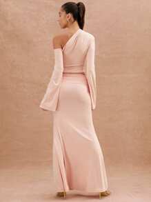 L'Amorae Váy Maxi đuôi cá cạp thấp xếp nếp họa tiết hoa vàng đi biển, trang phục mùa hè cho phụ nữ - Hồng - Xem 2