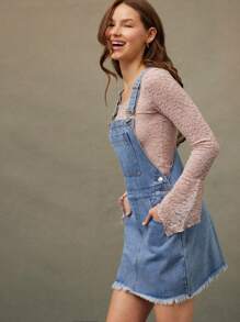 WESTFADE Spring Outfit Fray Hem Mini Denim Overall Cowgirl Outfit - Blue - View 1