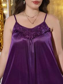 SHEIN MuseNap CURVE Plus Size Women Ruffle Trim Camisole Nightgown - Purple - View 4