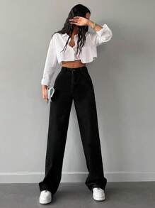 Cottnline Solid Straight Leg Jeans