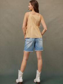 WESTFADE 夏季格子花纹蝴蝶结侧系带无袖 A 字形背心，适合女牛仔 - 黃色 - 查看 4