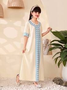 Tween Girl Retro Print Casual Dress For Tween Girls, Elegant - White - View 4