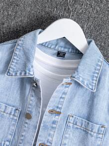 Tween Boys New Casual Fashion Simple Versatile Light Blue Washed Denim Set - Light Wash - View 4