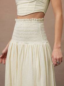 WESTFADE Spring Summer Vacation Smocked Ruffle Skirt - Beige - View 5