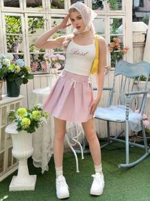 SHEIN Conjunto de 2 piezas de falda mini plisada con decoración de lazo y tirantes, estilo casual y cómodo para adolescentes - Blanco - Ver 3