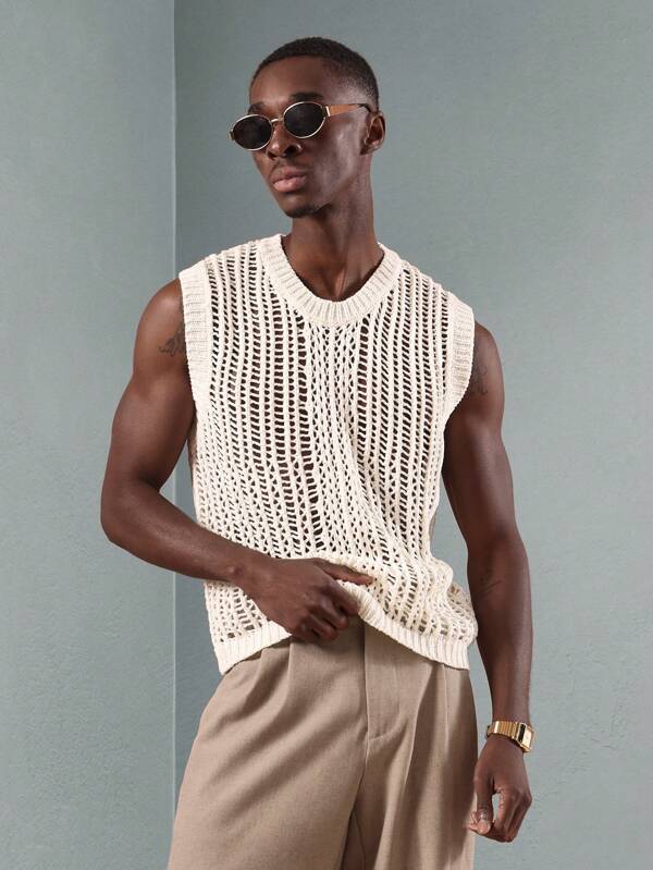 SUMWON Open Weave Sleeveless Vest Summer Beach Tank Lightweight Crochet Knit Sweater Vest Casual Layering Fashion Tank For Beach Resort Travel Spring Summer