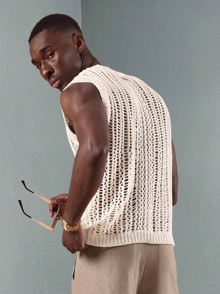 Open Weave Sleeveless Sweater Vest