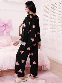 Valentine's Day Sweet Bow & Heart Color Contrast Women Pajama Set - Multicolor - View 2