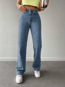 Sólido Jeans Reta