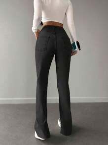 Cottnline High-waisted Split Hem Jeans - Black - View 2