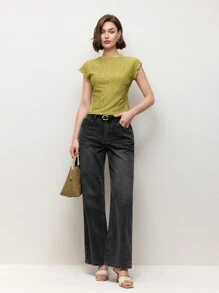 BizChic Women's Basic Round Neck Textured Fabric T-Shirt, Essential Top For Outings, Office, Business Casual, Autumn