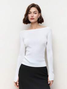 BizChic 白色 V 领露背长袖优雅女士针织开衫，非常适合春夏约会 - 卡其色 - 查看 2