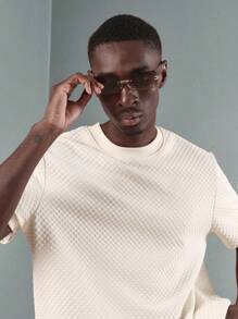 SUMWON 纹理华夫格针织夏季套装搭配短袖T恤和短裤运动休闲两件套家居服街头休闲运动套装 - 杏色 - 查看 5