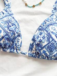 Soleia Conjunto de bikini con parches florales para mujer, en tono azul, para usar de vacaciones - Multicolor - Ver 5