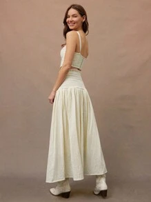 WESTFADE Spring Summer Vacation Smocked Ruffle Skirt - Beige - View 3