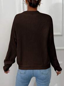 EURMUSE Suéter De Hombro Caído De Color Sólido Para Mujer - Marrón - Ver 2