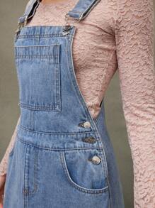 WESTFADE Spring Outfit Fray Hem Mini Denim Overall Cowgirl Outfit - Blue - View 3